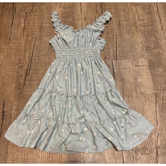 Pink Republic Girls Blue Floral Ruffle Dress Size Small 7/8 Tiered Sleeveless - Picture 3 of 3